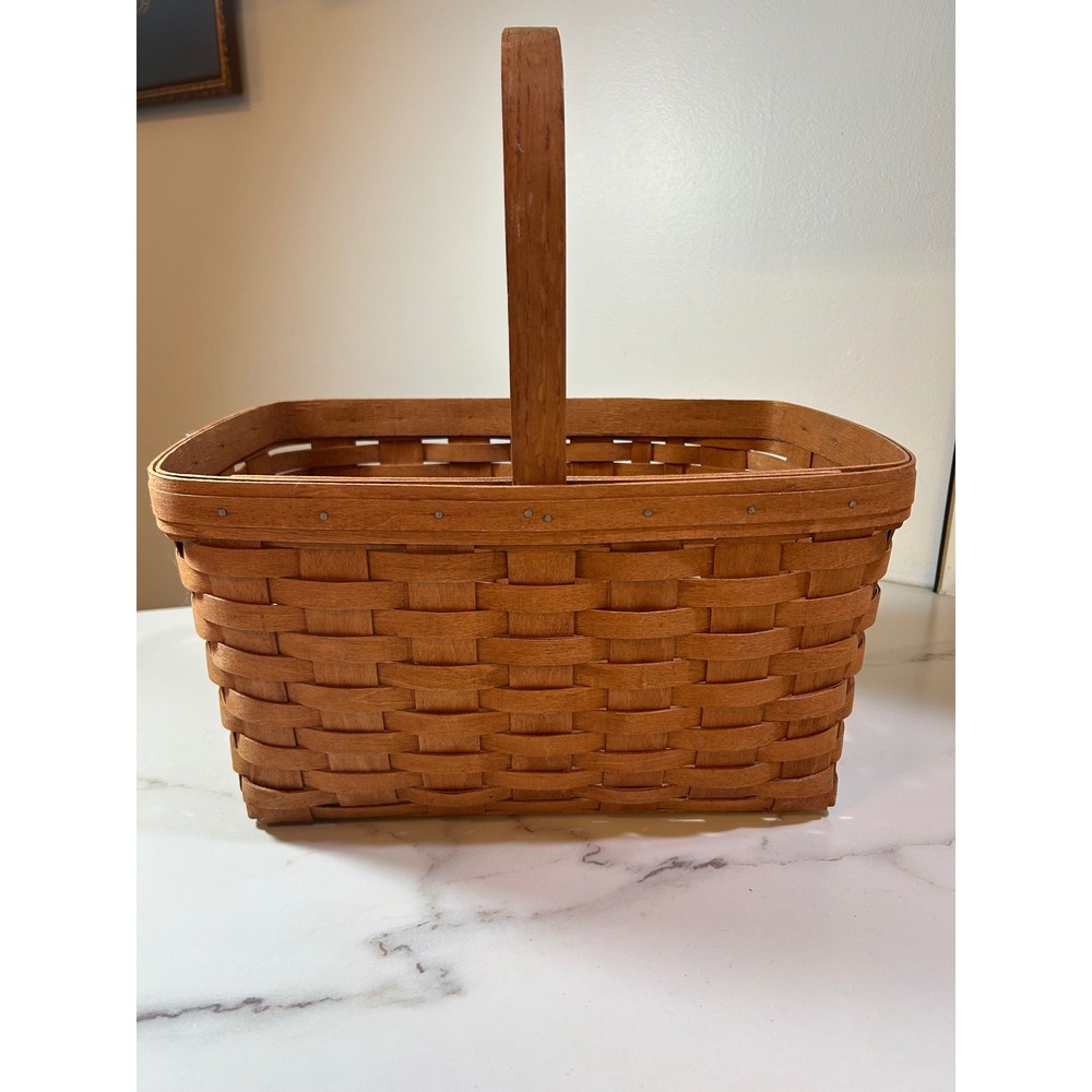 Vintage 1989 Longaberger Handwoven USA Basket Rectangular Fixed Handle‎ Brown